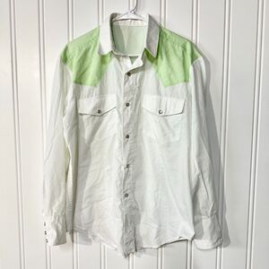 Vintage Western Green & White Pearl Button Retro Button Up Size Large